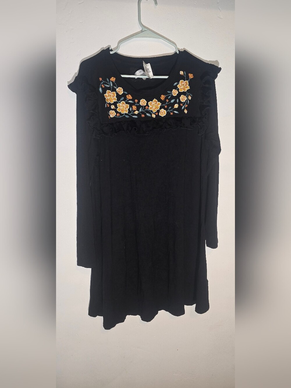 Cupio Black Embroidered Floral Top with Yellow & Orange Blooms